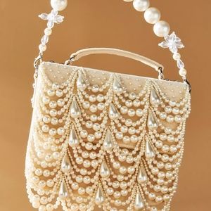 Anthropologie BHLDN Zhuu Pearl Fringe Box Clutch Bag-A710
